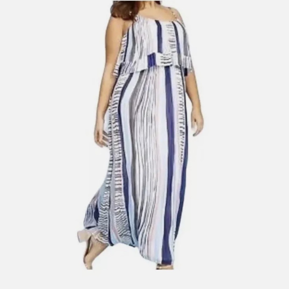 LANE BRYANT STRIPED CHIFFON MAXI DRESS SIZE 14/16
